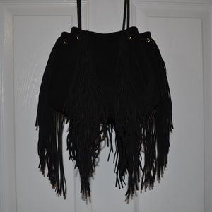 Suede Black Fringe Purse